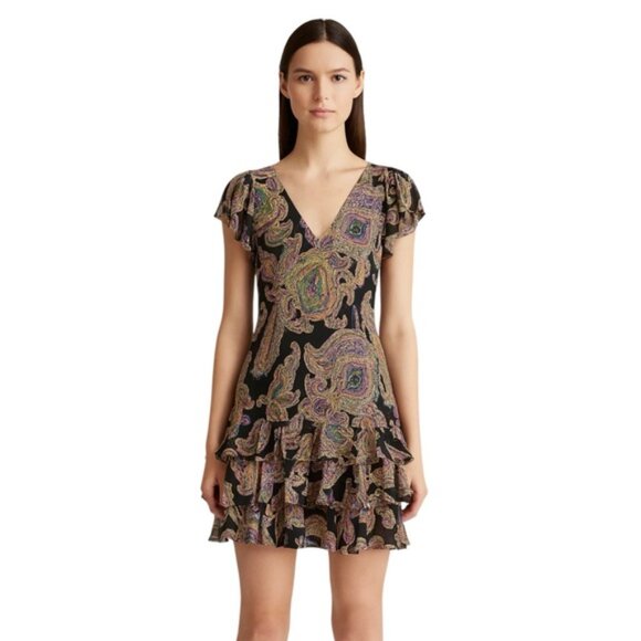 Lauren Ralph Lauren Paisley Crinkle Georgette Drop-Waist Mini Dress - Picture 13 of 13